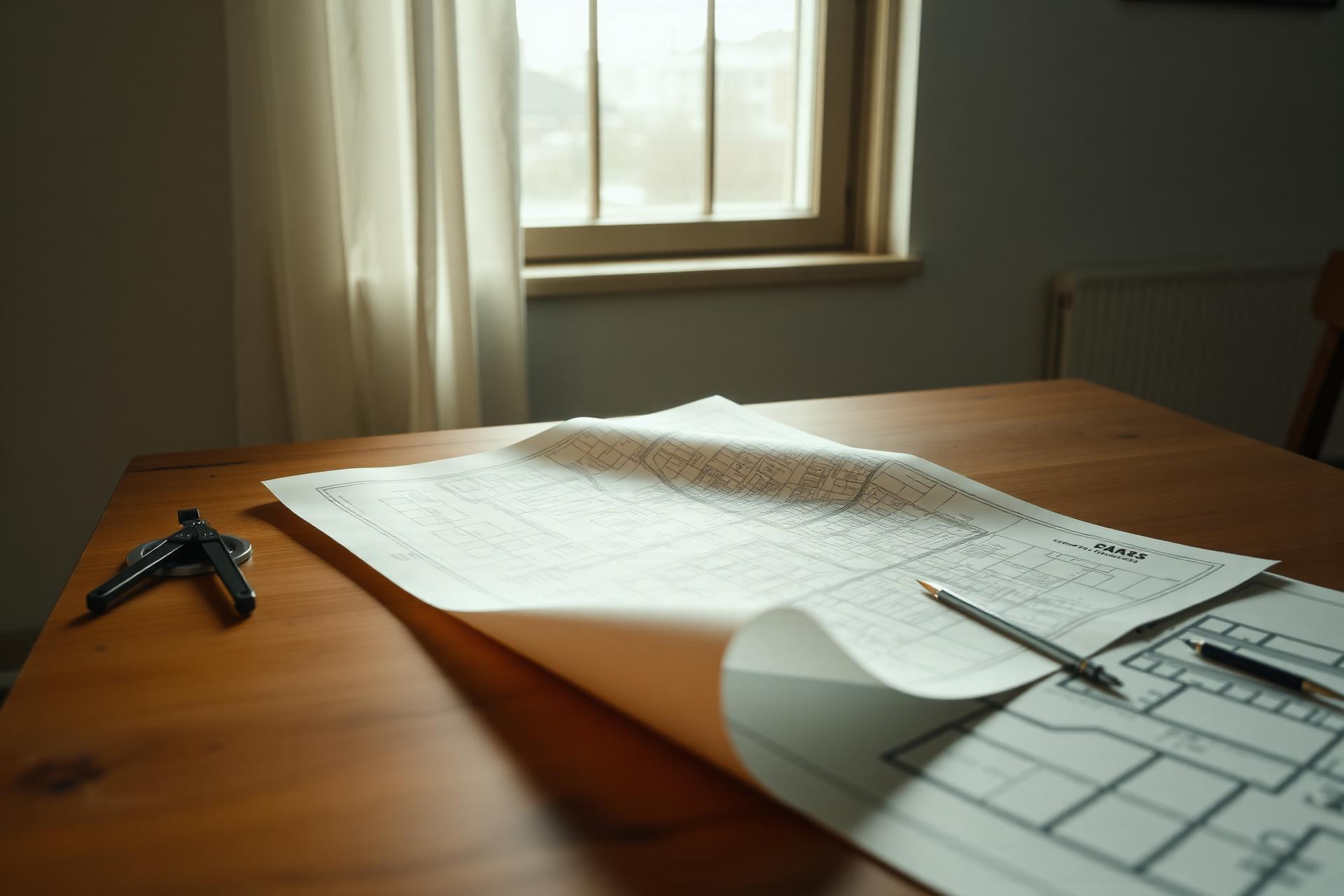 Stedenbouwkundig plan op een tafel